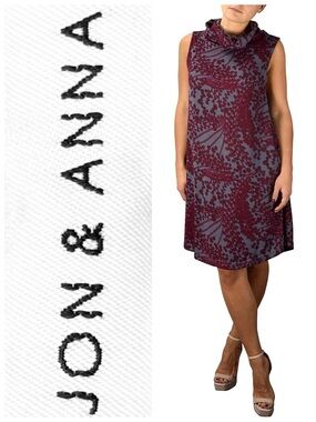 Jon & Anna Dress Crimson Gray Sleeveless Cowl Neck knit business casual floral L